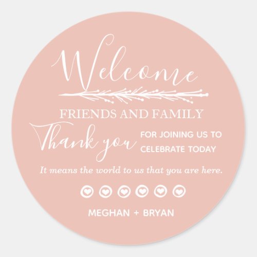Welcome Family Friends Pink Wedding Classic Round Sticker