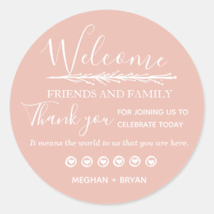 Welcome Family Friends Pink Wedding Classic Round Sticker