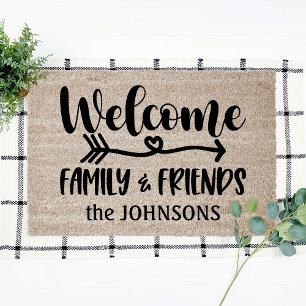Welcome Family & Friends Script Add Name Coir Fiber Doormat
