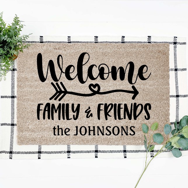 Welcome Family & Friends Script Add Name Coir Fiber Doormat (Creator Uploaded)