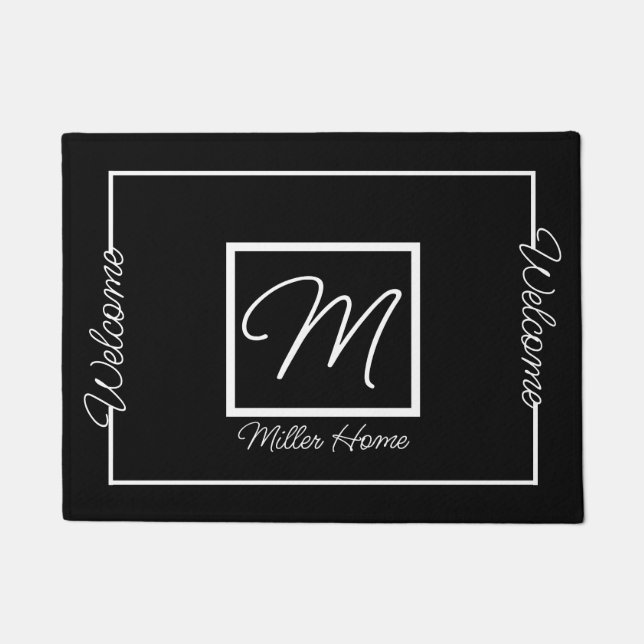 Welcome Family Modern Initial Monogram Custom Doormat (Front)