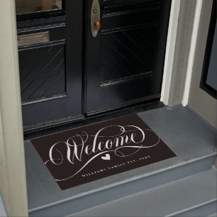 Welcome Family Name Black & White  Doormat