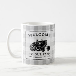 Welcome Family Name Farm Tractor White Plaid Coffee Mug