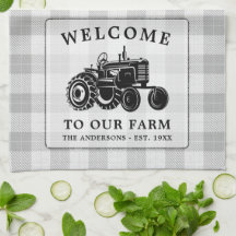 Welcome Family Name Farm Tractor White Plaid