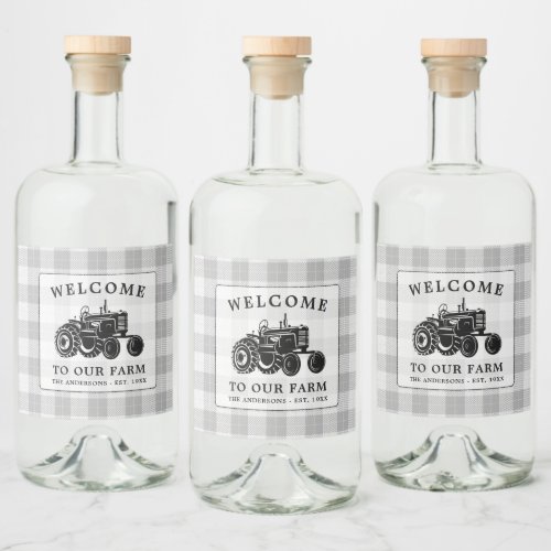 Welcome Family Name Farm Tractor White Plaid Label