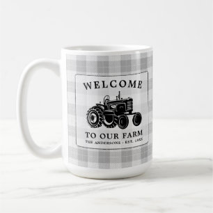 Welcome Family Name Farm Tractor White Plaid Large Coffee Mug