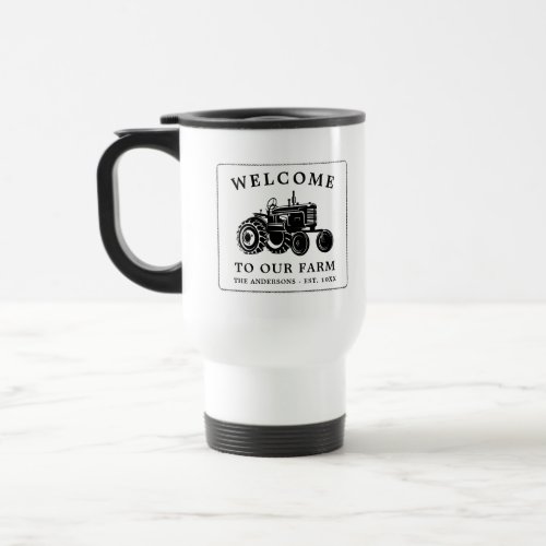 Welcome Family Name Farm Tractor White Travel Mug