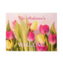 Welcome & Family Name, Pink & Yellow Tulips Doormat