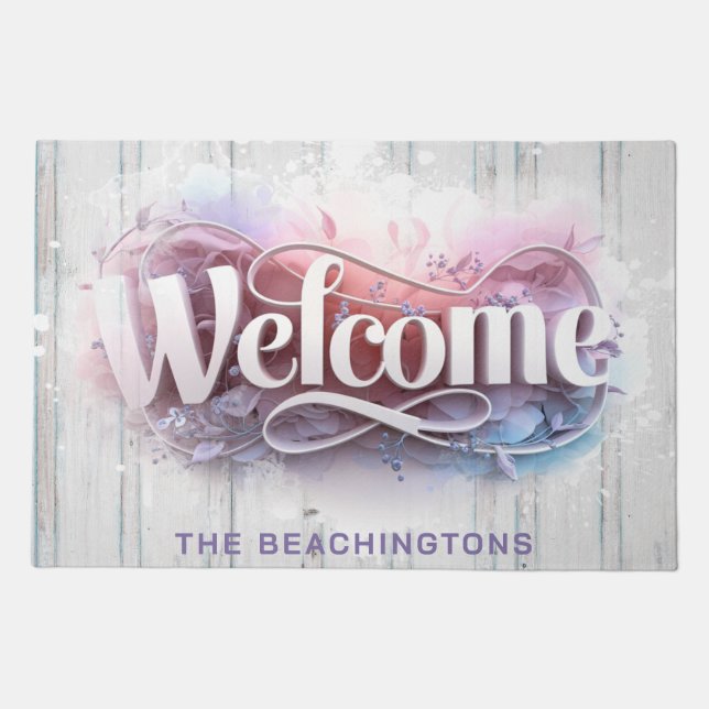 *~* WELCOME Family Name Rustic Wood AP80 Doormat (Front)