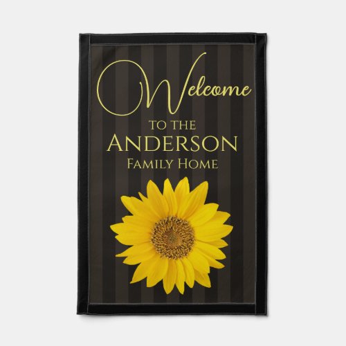 Welcome Family Name Sunflower Striped Pennant