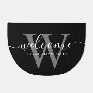 welcome, family personalized black white grey arch doormat