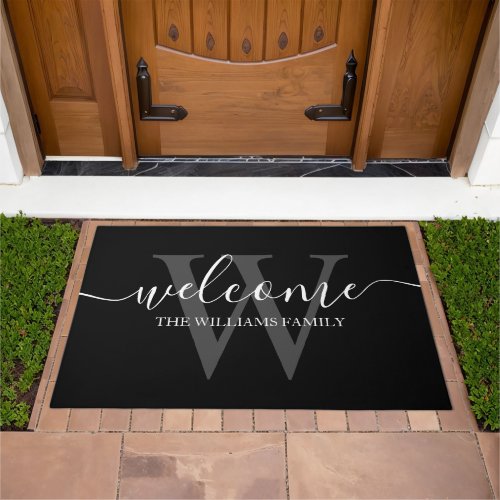 welcome family personalized black white grey doormat
