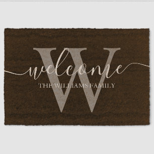 welcome, family personalized brown stylish fiber doormat