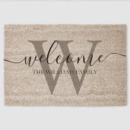 welcome, family personalized minimalist monogram fiber doormat