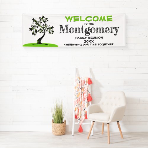 Welcome Family Reunion Modern Green Floral Tree Banner