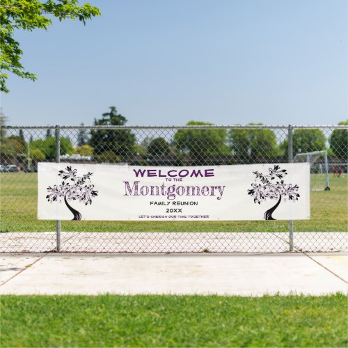 Welcome Family Reunion Modern Purple Tree Banner