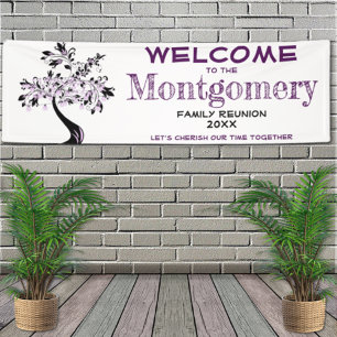 Welcome Family Reunion Modern Trendy Purple Tree Banner
