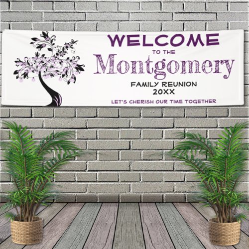 Welcome Family Reunion Modern Trendy Purple Tree Banner