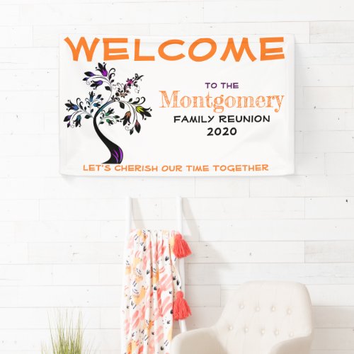 Welcome Family Reunion Personalized Colorful Tree Banner