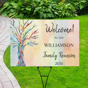 Welcome Family Tree Colorful Family Reunion Yard Sign