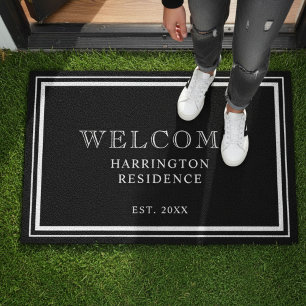 Welcome Family Year Established Black and Gold Doormat