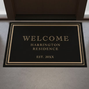 Welcome Family Year Established Black and Gold Doormat