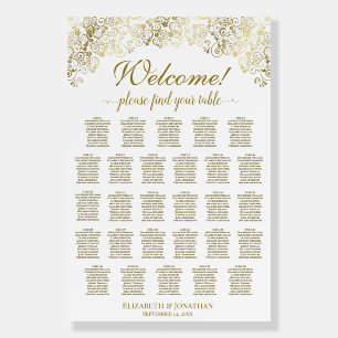 Welcome! Fancy Gold & White 28 Table Seating Chart Foam Board
