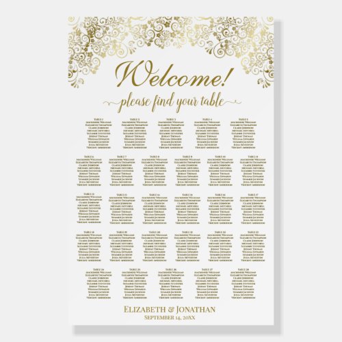Welcome! Fancy Gold & White 28 Table Seating Chart Foam Board