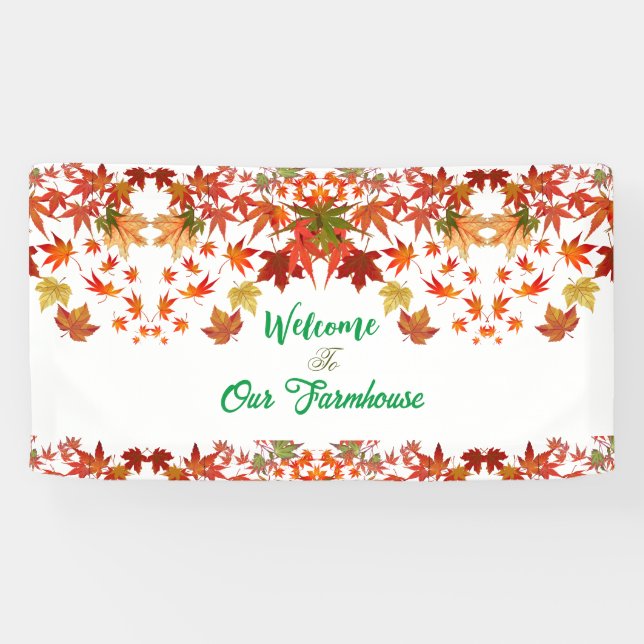  Welcome Farmhouse Fall Colors Maple Leaf Autumn  Banner (Horizontal)