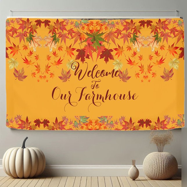 Welcome Farmhouse Fall Colors Maple Leaves Autumn  Banner (Welcome Farmhouse Fall Colors Maple Leaves Autumn Banner)