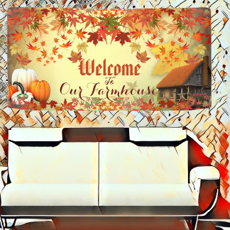 Welcome Farmhouse Pumpkin Patch Maple Leave Autumn Banner