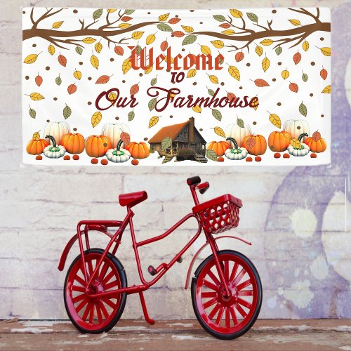 Welcome Farmhouse Tree Branch Orange White Pumpkin Banner