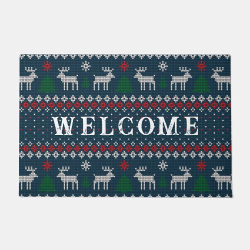 Welcome Faux Knitting Pattern Christmas Family Doormat