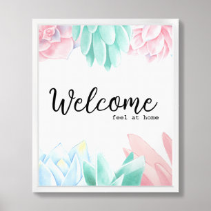 "Welcome Feel at Home - Succulent Watercolor Art Framed Art