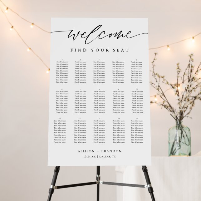 Welcome Find Your Seat 15 Tables Seating Chart Foam Board (In Situ (Stand))