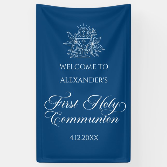 WELCOME FIRST COMMUNION banner custom Blue (Vertical)