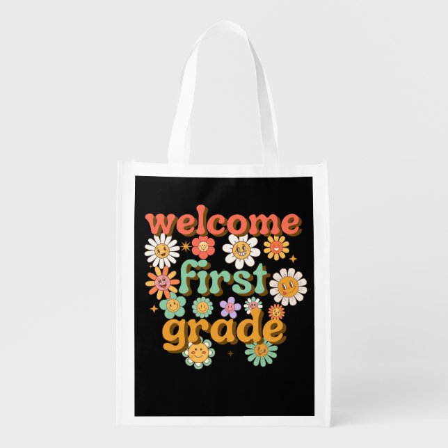 WELCOME FIRST GRADE  FIRST DAY OF SCHOOL BACK GROCERY BAG (Front)