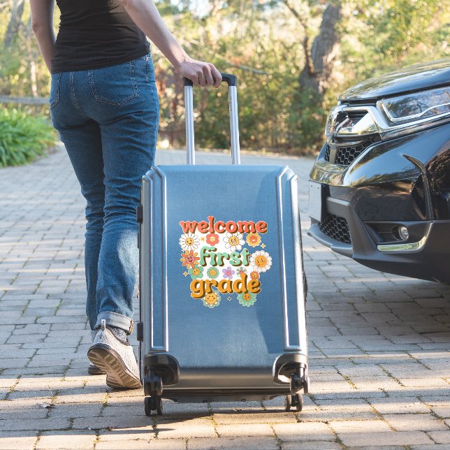 WELCOME FIRST GRADE  FIRST DAY OF SCHOOL BACK STICKER (Suitcase Insitu)