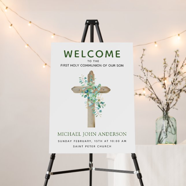 Welcome First Holy Communion Dusty Eucalyptus Foam Board (In Situ (Stand))
