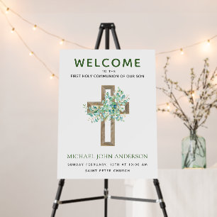 Welcome First Holy Communion Dusty Eucalyptus Foam Board