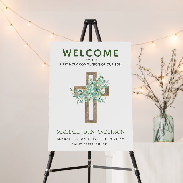 Welcome First Holy Communion Dusty Eucalyptus Foam Board (In Situ (Stand))
