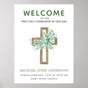 Welcome First Holy Communion Dusty Eucalyptus Poster