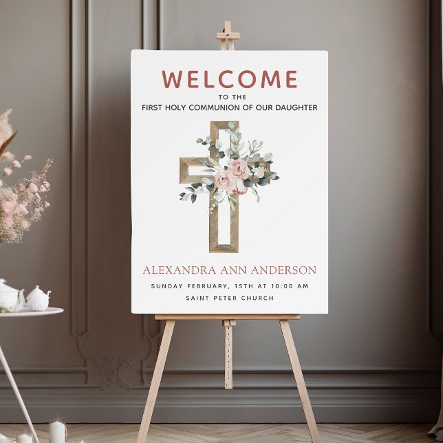 Welcome First Holy Communion Dusty Pink Rose Foam Board (Creator Uploaded)