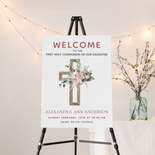 Welcome First Holy Communion Dusty Pink Rose Foam Board