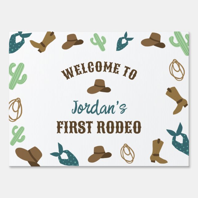 Welcome First Rodeo Birthday 1st Cowboy Western Sign (Front)