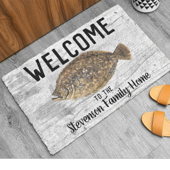 Welcome Fishing Flounder Family Name Rustic Doormat by TheShirtBox at Zazzle