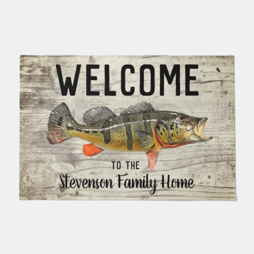 Welcome Fishing Peacock Bass Family Name Home Doormat