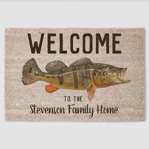 Welcome Fishing Peacock Bass Family Name Home Fiber Doormat