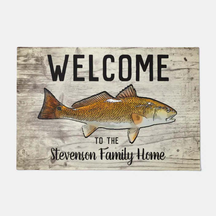 Welcome Fishing Redfish Family Name Home Cottage Doormat Zazzle Com - Home Decor Theme Names
