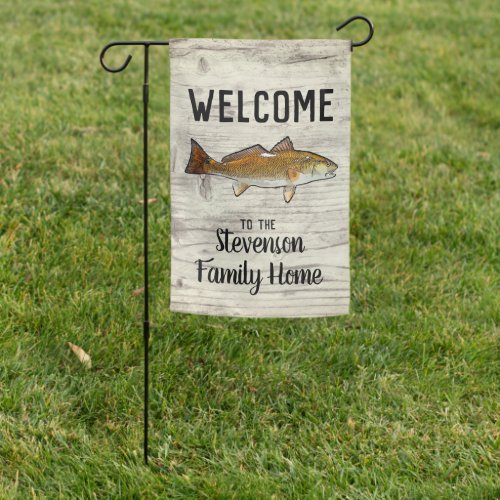 Welcome Fishing Redfish Family Name Home Cottage Garden Flag